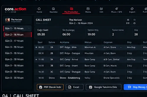 Call sheet ekranı