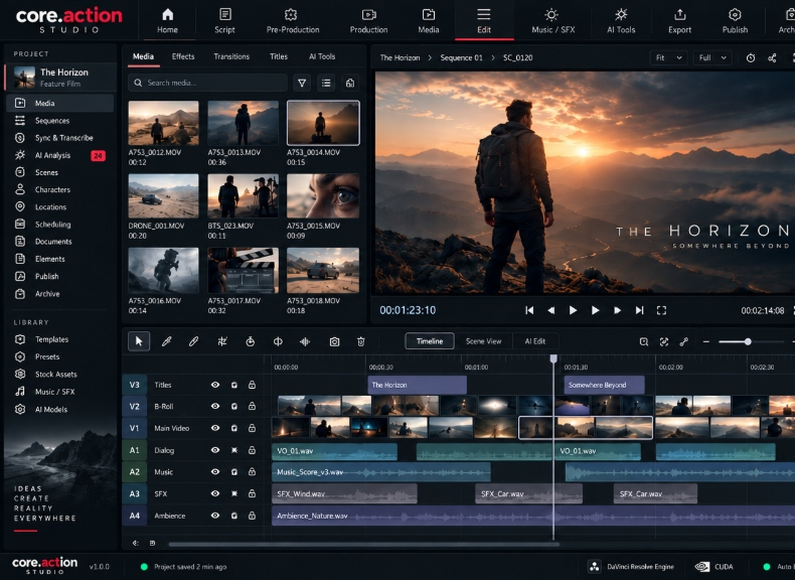 core.action STUDIO - Next-Gen AI NLE, Directing Engine & Timeline Workspace